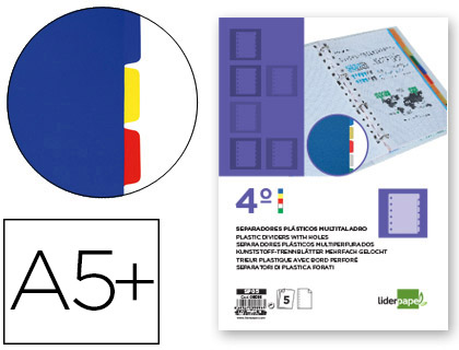 Juego de 5 separadores 11 taladros Liderpapel 4º plástico colores